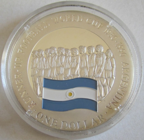 Cook Islands 1 Dollar 2002 Football World Cup Argentina Runner-Up Silver