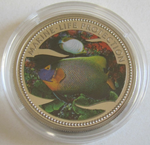 Palau 1 Dollar 2001 Marine Life Protection Blueface Angelfish