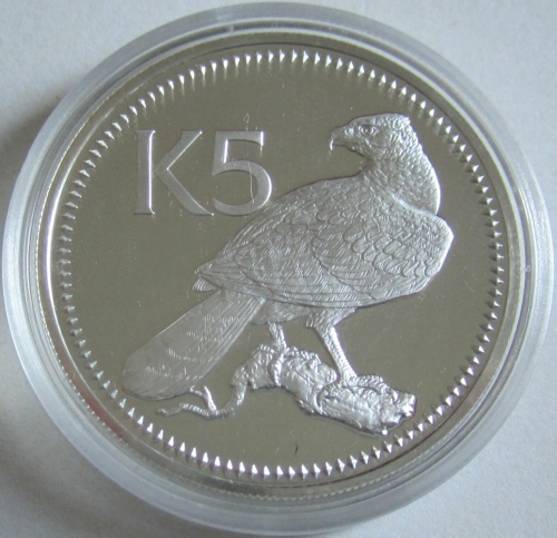 Papua New Guinea 5 Kina 1975 Wildlife Papuan Eagle Silver Proof