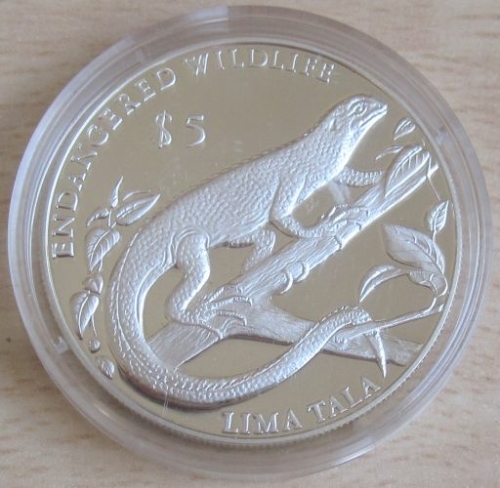 Tokelau 5 Tala 1993 Wildlife Fiji Banded Iguana Silver