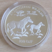 Djibouti 100 Francs 1994 Wildlife Grevys Zebra Silver