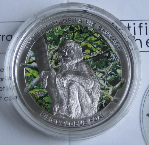 Central African Republic 1000 Francs 2013 Wildlife Red Colobus Silver