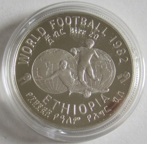 Ethiopia 20 Birr 1982 Football World Cup in Spain Silver