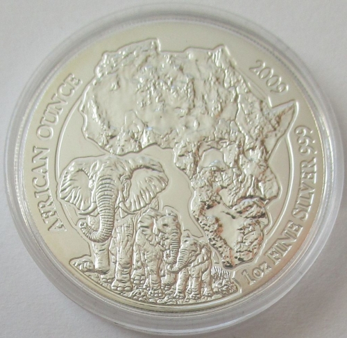 Rwanda 50 Amafaranga 2009 Wildlife Elephant 1 Oz Silver
