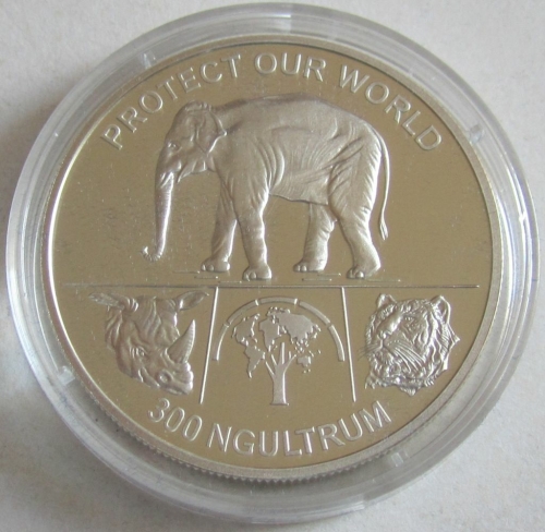 Bhutan 300 Ngultrum 1993 Protect Our World Wildlife Silver