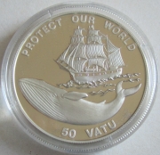Vanuatu 50 Vatu 1993 Protect Our World Blue Whale Silver
