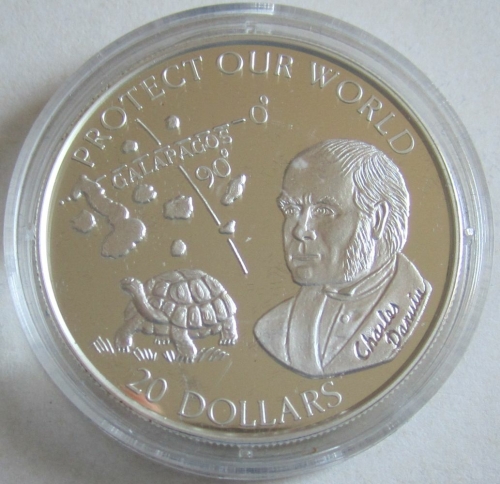 Cook Islands 20 Dollars 1993 Protect Our World Charles Darwin Silver