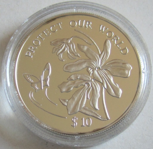 Solomon Islands 10 Dollars 1993 Protect Our World Orchid & Butterfly Silver