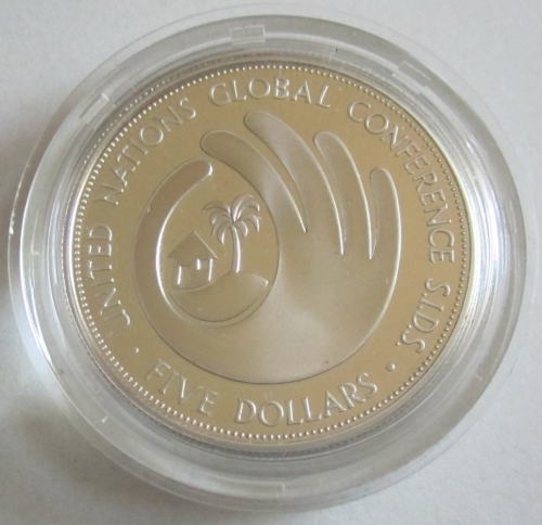 Barbados 5 Dollars 1994 UN Global Conference in Bridgetown Silver