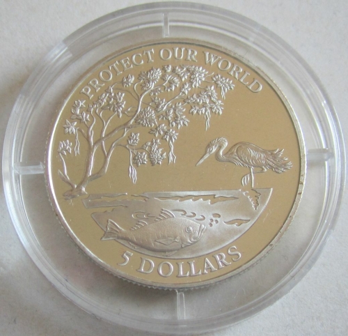 Fiji 5 Dollars 1993 Protect Our World Shore Silver