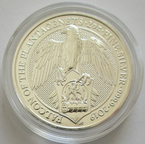 United Kingdom 5 Pounds 2019 Queens Beasts Falcon of the Plantagenets 2 Oz Silver