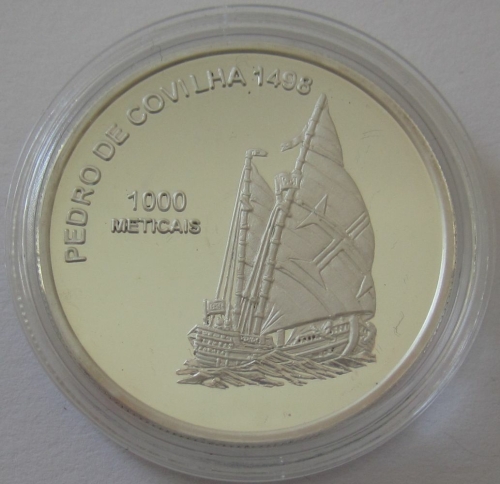 Mozambique 1000 Meticais 2003 Ships Caravel of Pedro de Covilha Silver