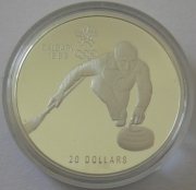 Canada 20 Dollars 1987 Olympics Calgary Curling 1 Oz Silver