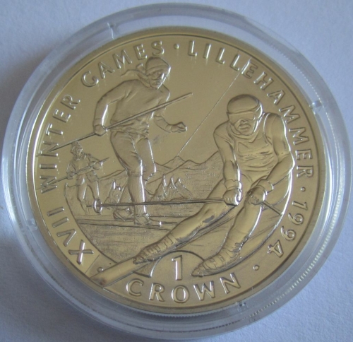 Gibraltar 1 Crown 1993 Olympics Lillehammer Alpine Skiing Silver