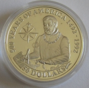 Cook-Inseln 50 Dollars 1992 500 Jahre Amerika Juan Ponce de León