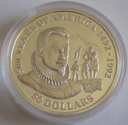 Cook-Inseln 50 Dollars 1992 500 Jahre Amerika Pedro de Valdivia