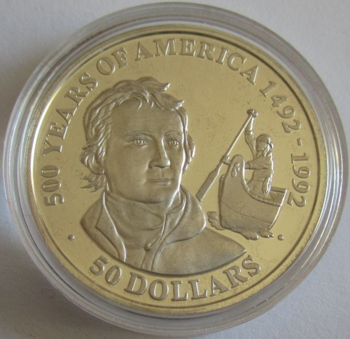 Cook Islands 50 Dollars 1991 500 Years America Alexander Mackenzie Silver