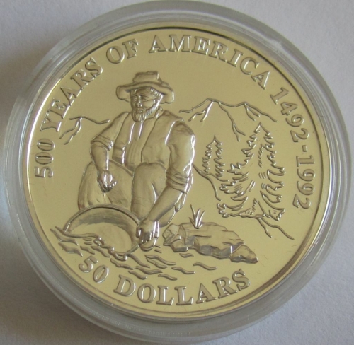 Cook Islands 50 Dollars 1993 500 Years America California Gold Rush Silver