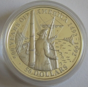 Cook Islands 50 Dollars 1992 500 Years America Vitus Bering Silver
