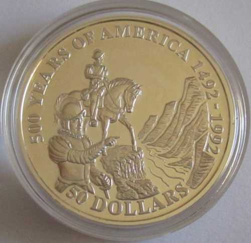 Cook Islands 50 Dollars 1992 500 Years America Francisco Vasquez de Coronado Silver