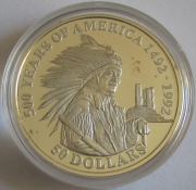 Cook-Inseln 50 Dollars 1991 500 Jahre Amerika Sitting Bull