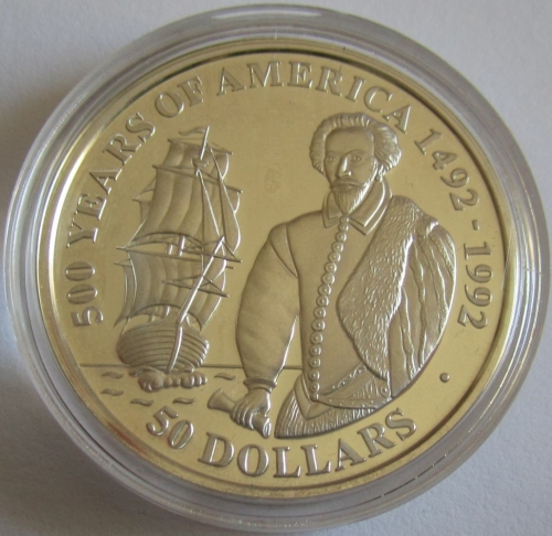 Cook-Inseln 50 Dollars 1990 500 Jahre Amerika Walter Raleigh