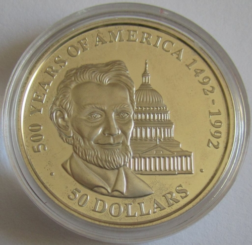 Cook-Inseln 50 Dollars 1991 500 Jahre Amerika Abraham Lincoln