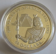 Cook Islands 50 Dollars 1990 500 Years America Huayna Capac Silver