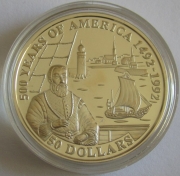 Cook Islands 50 Dollars 1993 500 Years America Diego Velazquez de Cuellar Silver