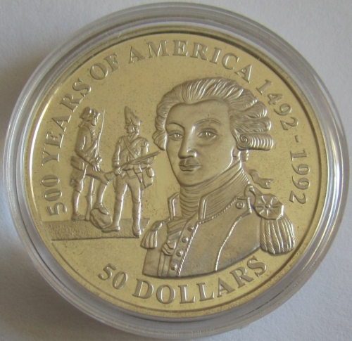 Cook-Inseln 50 Dollars 1991 500 Jahre Amerika Marquis de Lafayette