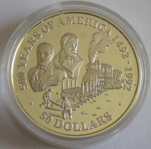 Cook-Inseln 50 Dollars 1991 500 Jahre Amerika First Transcontinental Railroad