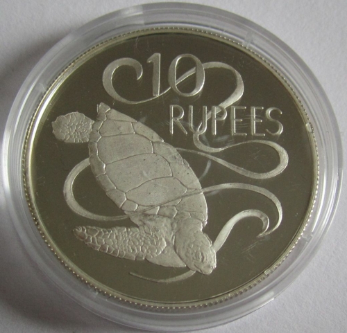 Seychelles 10 Rupees 1974 Wildlife Green Sea Turtle Silver Proof