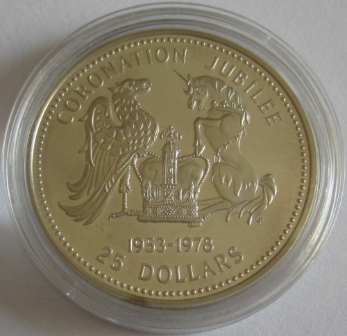 Barbados 25 Dollars 1978 25 Years Coronation Queen Elizabeth II Silver Proof