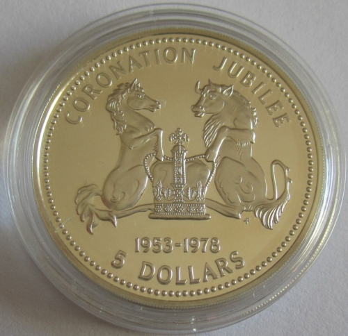 Solomon Islands 5 Dollars 1978 25 Years Coronation Queen Elizabeth II Silver