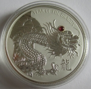 Fiji 20 Dollars 2012 Lunar Red Fire Dragon 2 Oz Silver