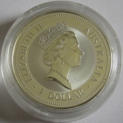 Australia 1 Dollar 1996 Kookaburra Brandenburg Gate in Germany Privy 1 Oz Silver