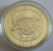 Bermuda 1 Dollar 1986 25 Jahre WWF Suppenschildkröte BU
