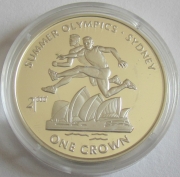 Isle of Man 1 Crown 1999 Olympics Sydney Hurdling Silver