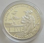 Solomon Islands 10 Dollars 1991 Ships Alvaro de Mendaña de Neyra Silver