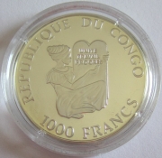 Congo 1000 Francs 1996 Football World Cup in France Eiffel Tower Silver