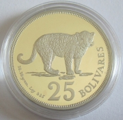 Venezuela 25 Bolivares 1975 15 Years WWF Jaguar Silver Proof