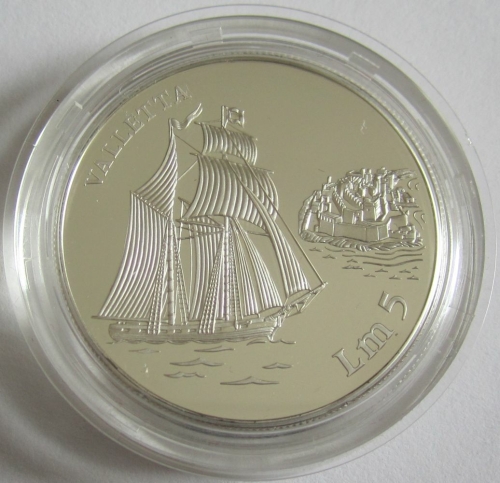 Malta 5 Liri 1994 Ships Valletta Silver