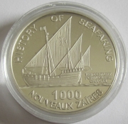 Zaire 1000 Nouveaux Zaïres 1997 Ships Caravel Silver