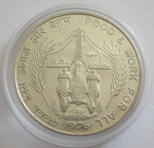 India 50 Rupees 1976 FAO Tractor Silver