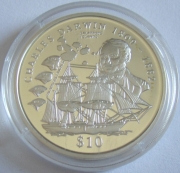 Sierra Leone 10 Dollars 1999 Explorers Charles Darwin Silver