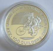 Suriname 100 Guilders 1992 Olympics Barcelona Cycling Silver