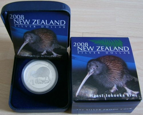 New Zealand 1 Dollar 2008 Kiwi 1 Oz Silver Proof