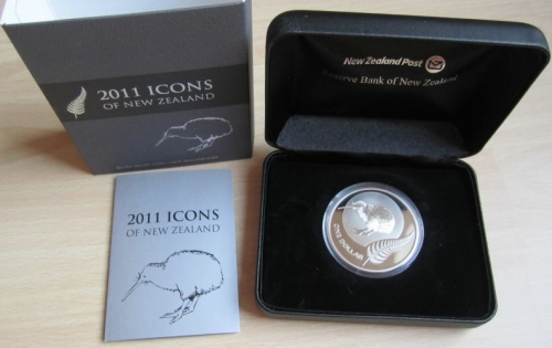 New Zealand 1 Dollar 2011 Kiwi 1 Oz Silver Proof
