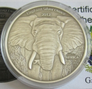 Gabon 1000 Francs 2012 Wildlife Elephant 1 Oz Silver