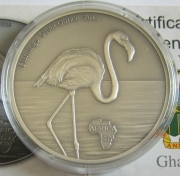 Ghana 5 Cedis 2016 Wildlife Greater Flamingo 1 Oz Silver